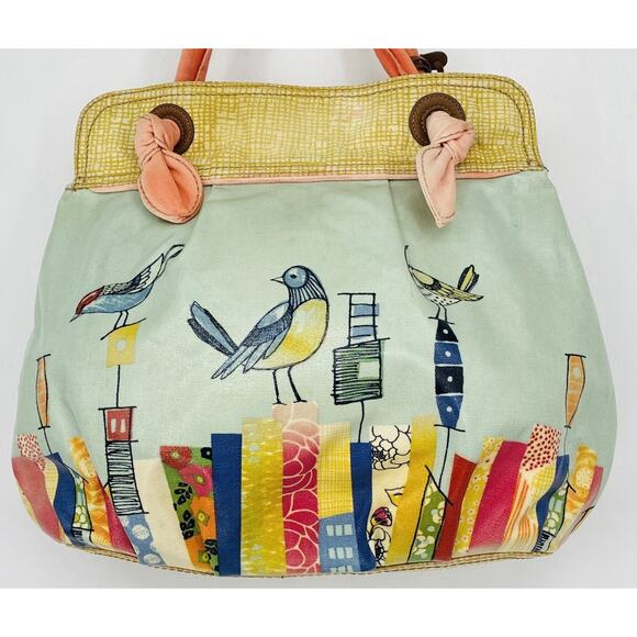 Fossil City Birds Coated Canvas /Leather Tote Shoulder Bag Dble Strap Large Fun - Picture 2 of 9